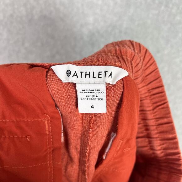 Athleta Orange Retreat Linen High Rise Wide Leg Pant Zip Pockets Size 4 - Picture 12 of 13